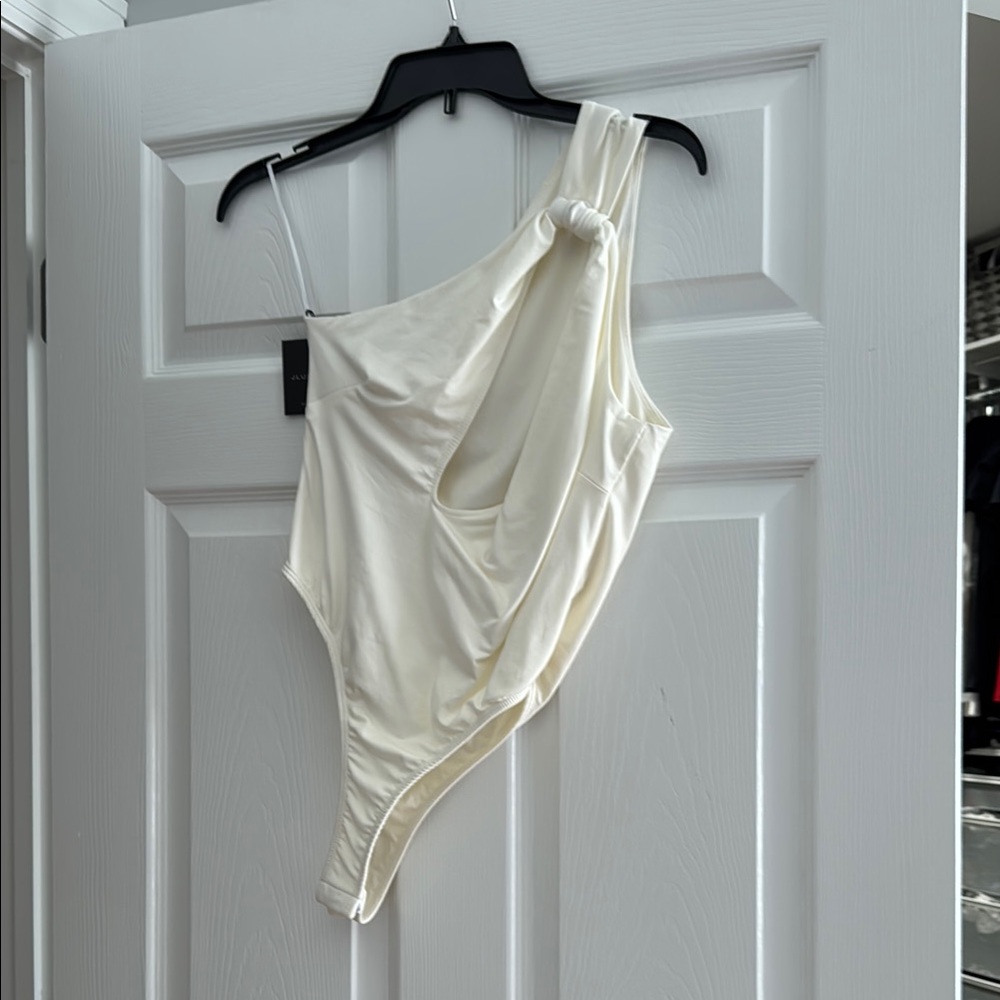 JLUXLABEL Cream Asymmetrical Bodysuit
